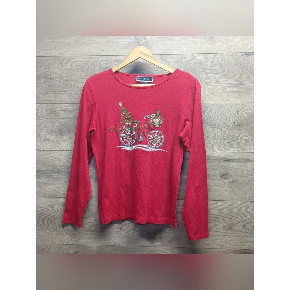 Karen Scott Red Holiday Themed 100% Cotton Top Women's Size Medium